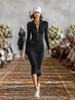 Robe polo slim à manches longues et fermeture éclair style britannique 2025 pour femme - Collection Automne/Hiver