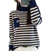 Casual Plus Size Striped Knit Sweater – Slimming Half High Neck Loose Fit Top