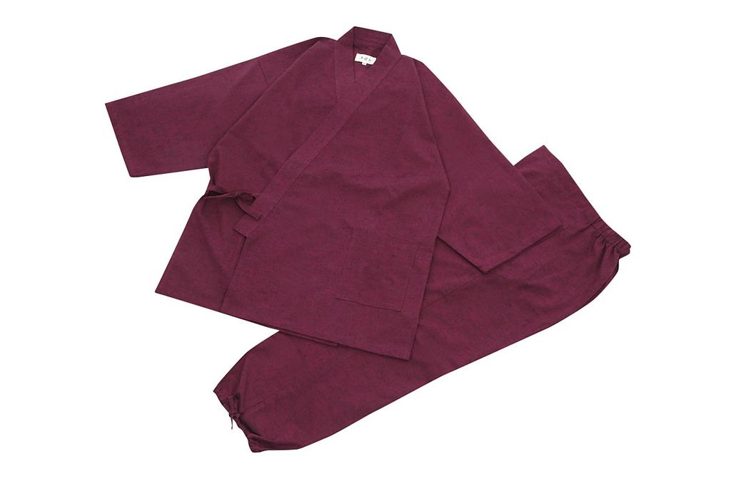 Edoten Men's Samue (Work Clothes) - Kurume Tsumugi Weave, Made In Japan with Premium Materials, Dark Red, Size LL
