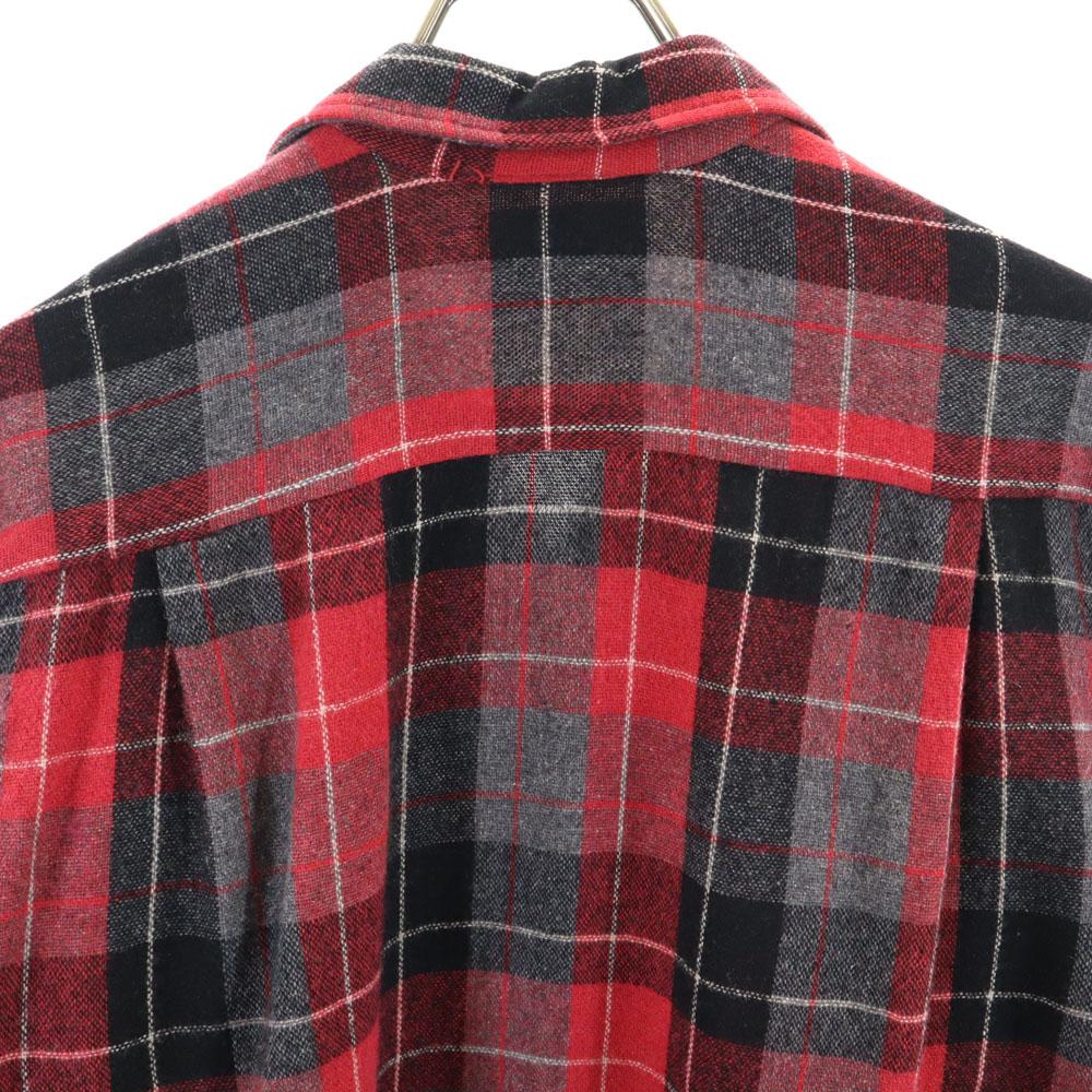 Truval 50s 60s Open Collar Vintage Box Silhouette Rayon Check Pattern Long Sleeve Open Collar Shirt Men's Used