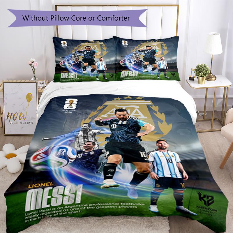 Lionel Messi Football Celebration Bedding Set,Cozy Bed Linen for Teen Room Decoration,Soccer Lover Gift,Washable Duvet Cover with Pillowcases,Football