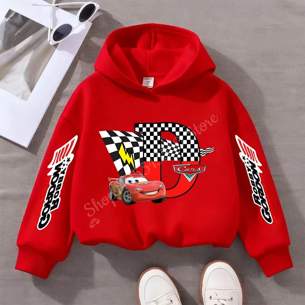 Cartoon Car Lightning McQueen Children's Pullover Hoodies Creative Anime A-Z  Letter Patterns Sweatshirt Kid Fashion Casual Top