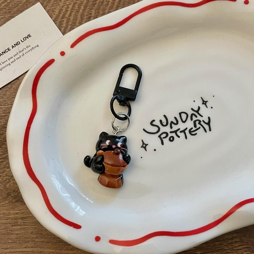 Kawaii Schultaschenanhänger Handgefertigter Kaffeehaus-Schlüsselanhänger Kreativer Taschenanhänger Kompakter Niedlicher Cartoon-Kätzchen-Schlüsselanhänger Für Auto