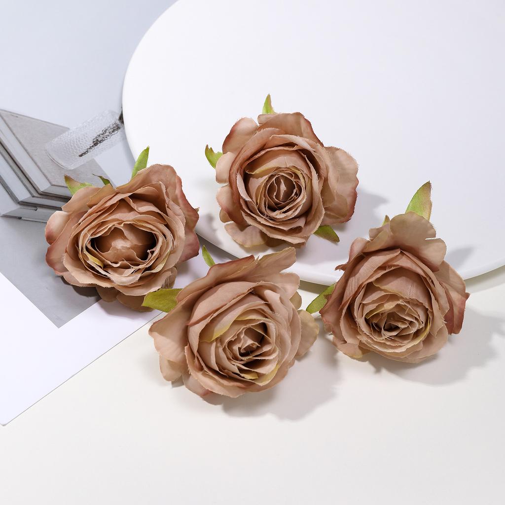 Retro Silk Rose Head Simulation Flower DIY Hair Accessories Material Wedding Flower Wall Decoration Fake Flower