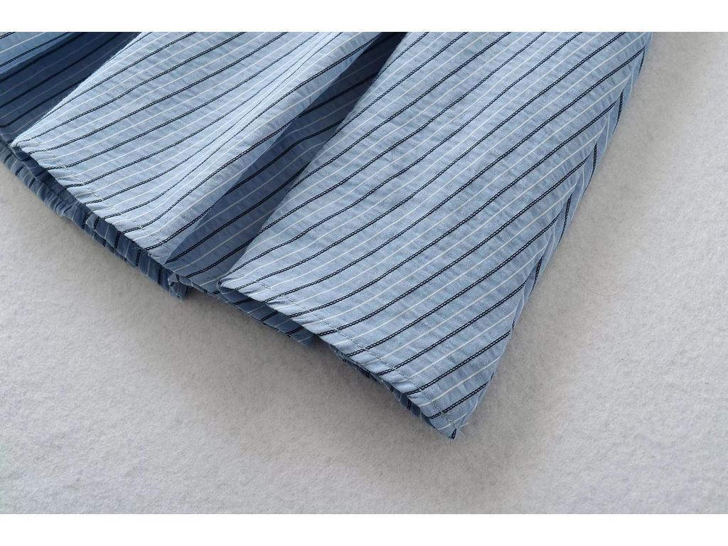 2025 Retro Sweet Spicy Striped Dress with Waistband and Pleated Skirt