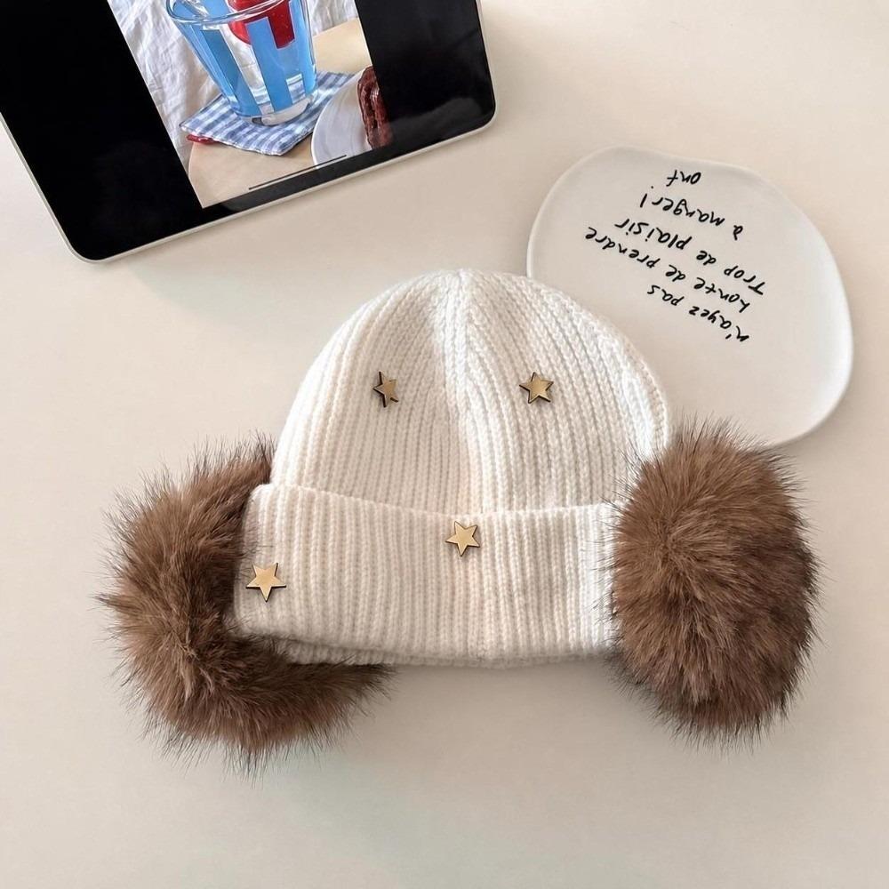 Ear Protection Star Knitted Beanie Hat Cuffed Design Thick Warm Beanie Outdoor Wear
