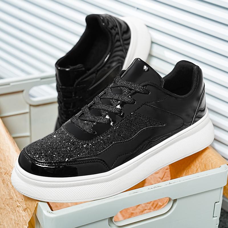 Men Sparkling Shoes Couple Lightweight  Black Gold Women’s Low Thick Sole Platform Sneakers for School Student Plus Size