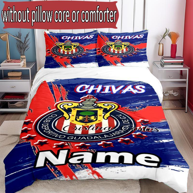3pcs Duvet Cover Set (1*Duvet Cover + 2*Pillowcase, Without Core), Custom Name Club Deportivo Guadalajara Pattern Bedding Set, Home Bedroom Decor Gift