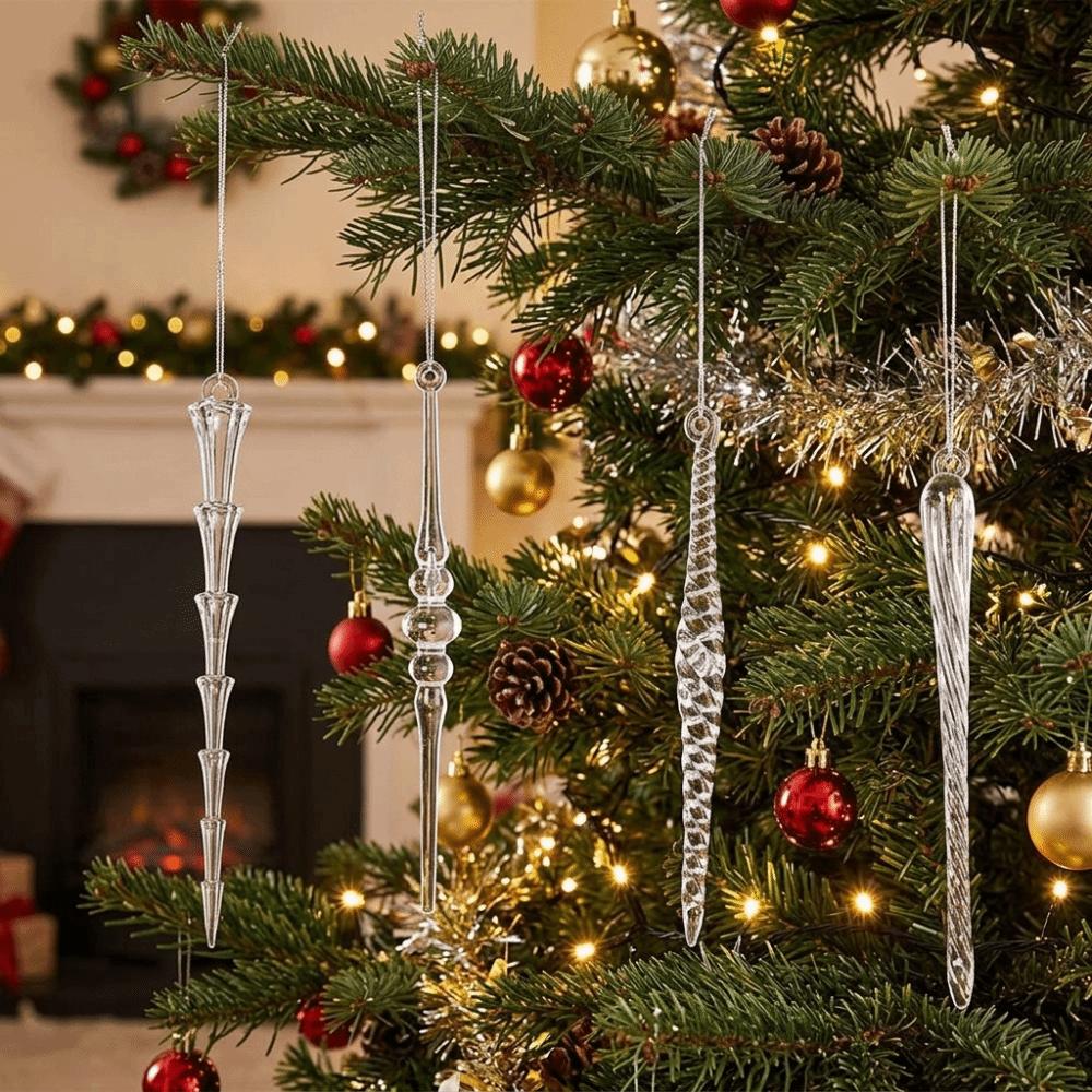 12pcs Transparent Christmas Icicle Pendants Acrylic Christmas Tree Ornaments for Xmas Tree