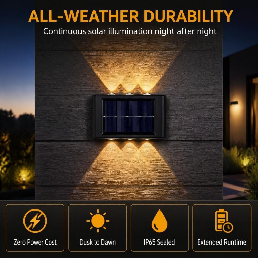 Waterproof Solar Light Lamp Warm Light Up And Down Luminous Solar Wall Lamp 4/6/8/10/12/16LED Outdoor Solar Lights Halloween