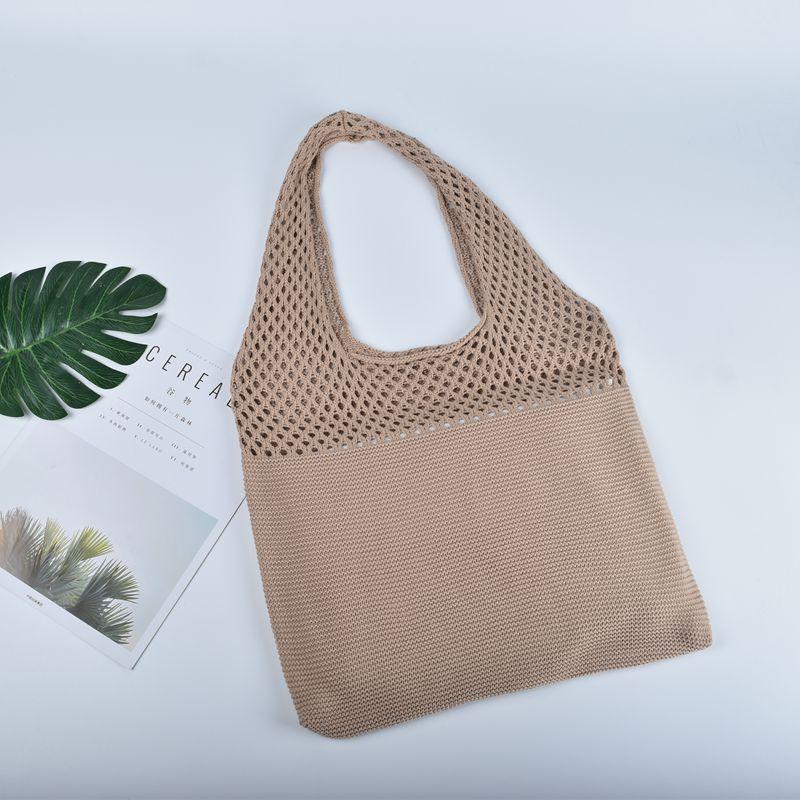 Chic Retro Women's Knitted Beach Tote – Hollow Style, Hand-Held or Shoulder Carry, Large Capacity