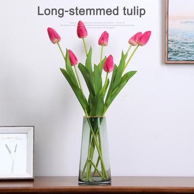 Sztuczny Tulipán z Zielonymi Liśćmi Realistyczna Sztuczna Łodyga Kwiatu Dekoracja Stołu Weselnego Imprezowego Dekoracja Wnętrz Zewnętrznych