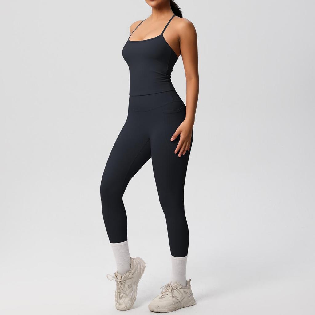 European & American Tight-Fit Brushed Yoga Vest Two-Piece Set for Women: Sports, Casual, Outdoor Running & Fitness