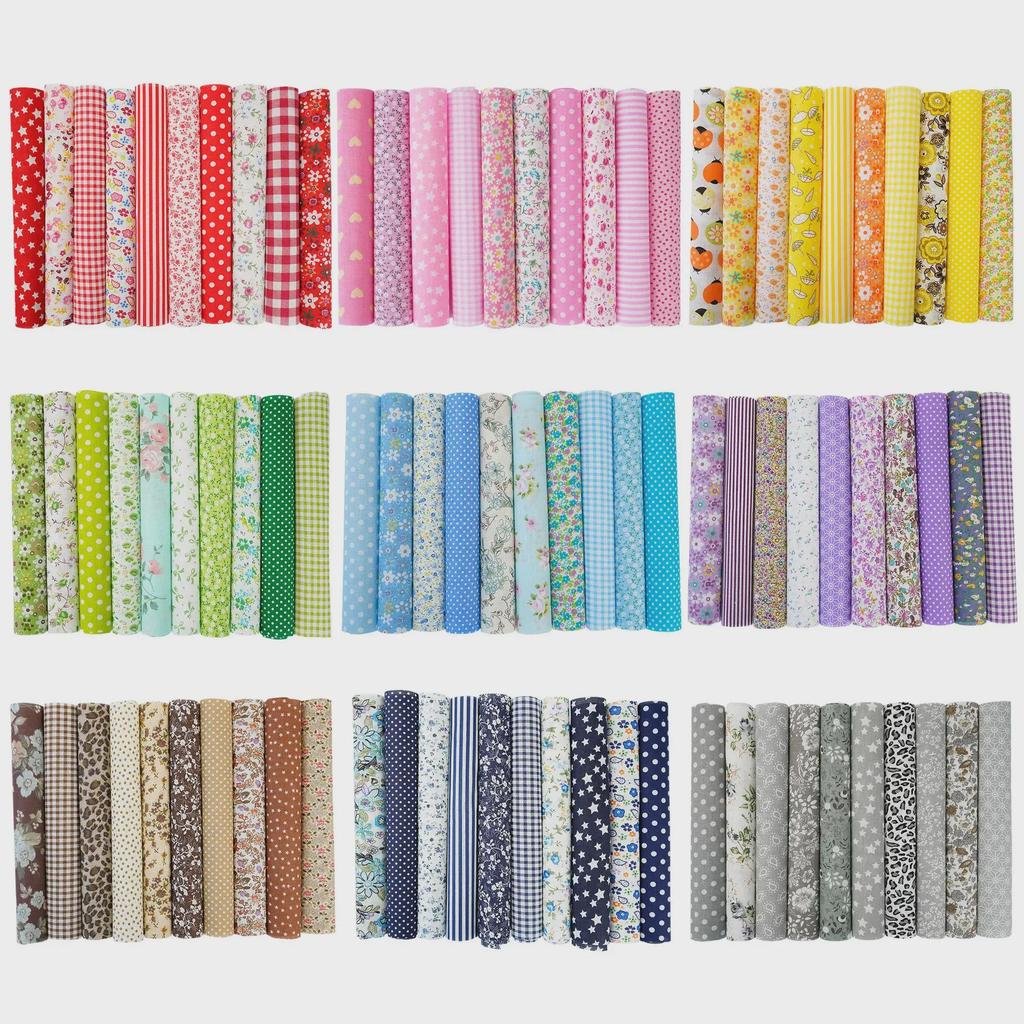 100-Color Patchwork Cloth Set: Floral, Plaid & Polka Dot Plain Weave Cotton for DIY Crafting