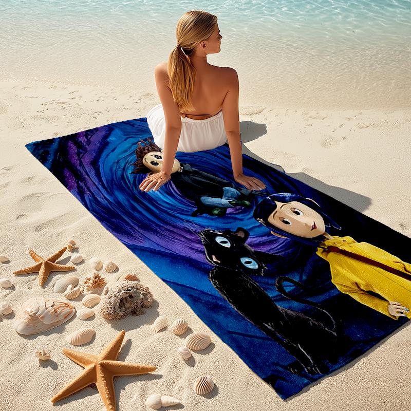 1pc C-Coraline Beach Towel, Comfortable and Thick, and Swimming/Bath/Picnic/Camping Towel, Suitable for Seaside Beaches