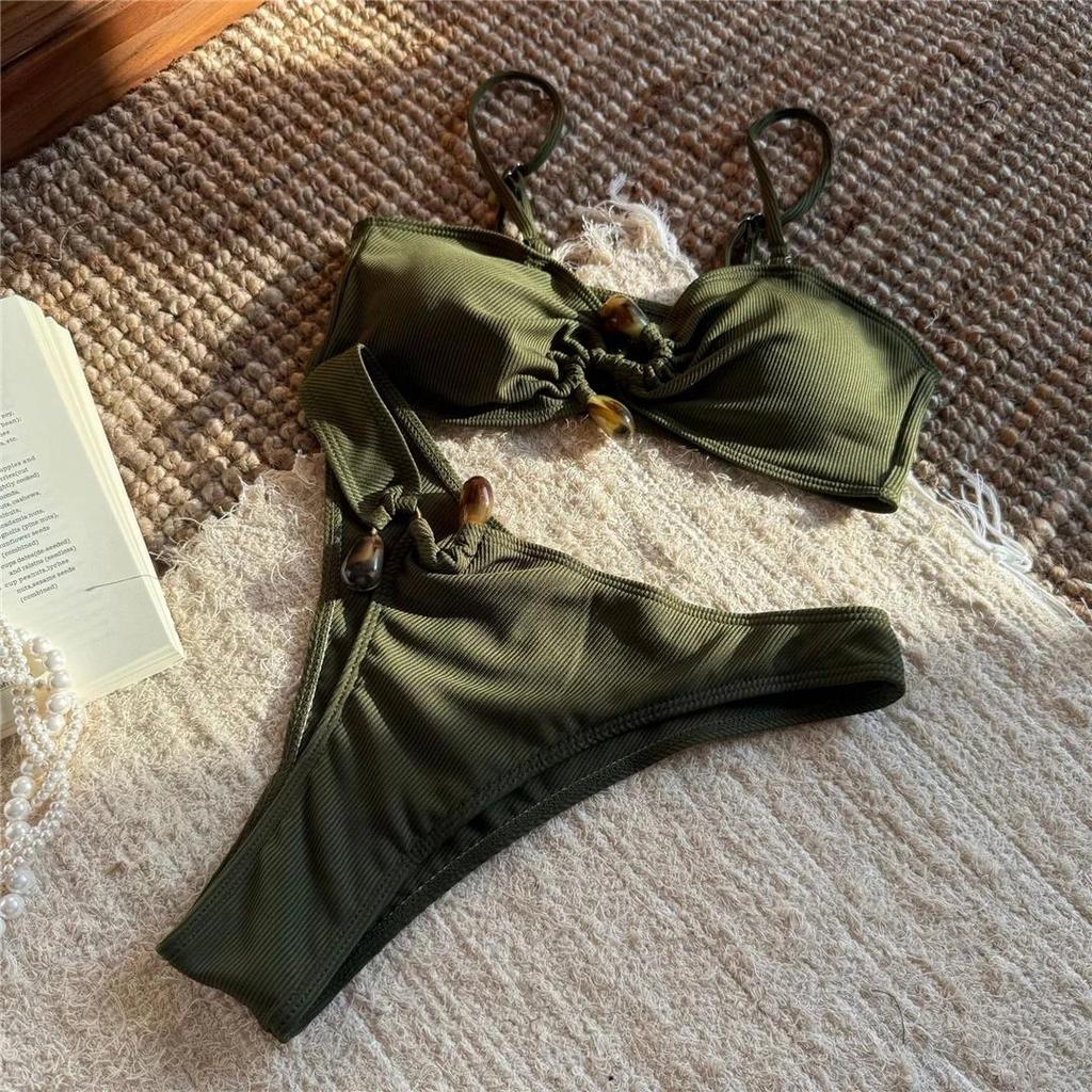 Ribbed High Cut Brazilian Bikini Female Swimsuit Two-Pieces Bikini Set Women Swimwear Padded Bathing Suit Bather Swim