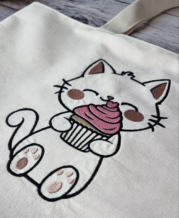 Shopper Bag with Embroidery Cat with Cupcake LB788 NeedleWoman Beige (39681008)
