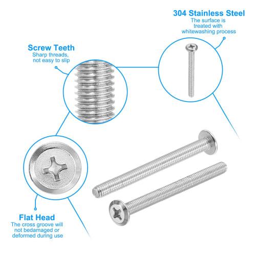 PATIKIL 16-Piece Round Head Phillips Head Machine Screws, M6-1 X 70mm, 304 Stainless Steel, 18-8 Full Thread, for Machinery and Furniture Repair, Conn