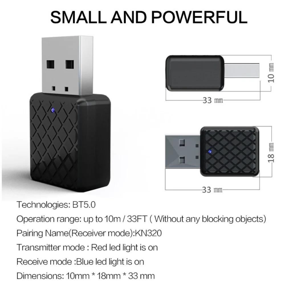 USB Bluetooth 5.0 Audio Adapter 2 In 1 Transmitter Receiver Wireless Handsfree Car Kit AUX Adapter Compact Design