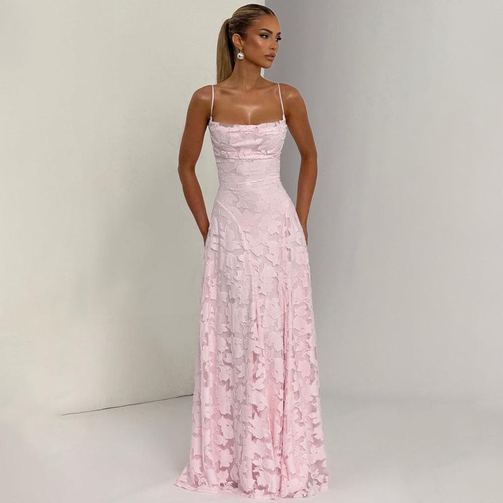 European & American Style Wine Red Spaghetti Strap Sexy Evening Gown for Women