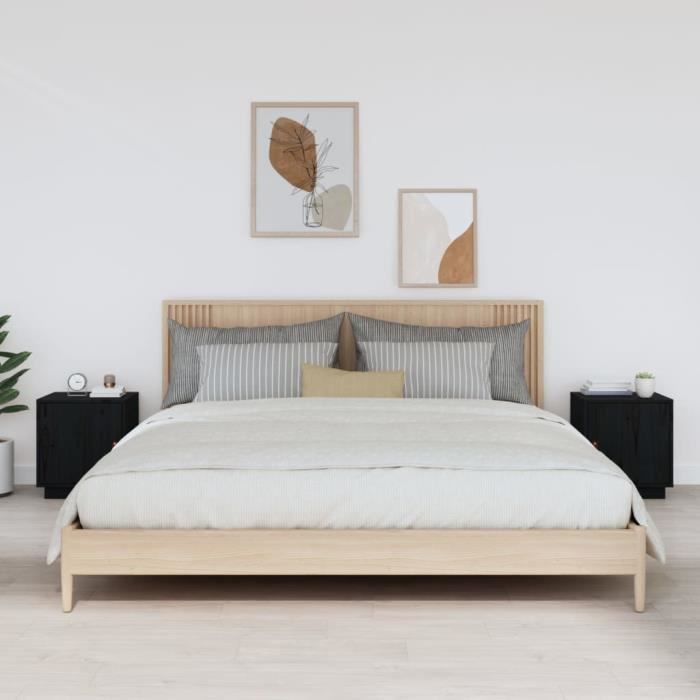 818284 vidaXL Bedside Tables 2 Pcs Black 40x34x45 Cm Solid Pine Wood