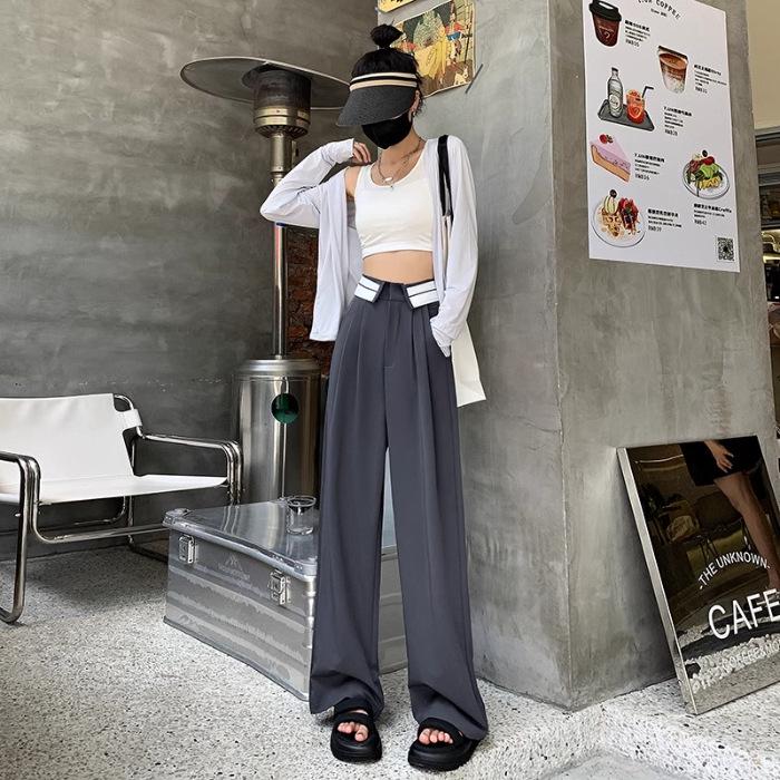 

Women s Autumn Black High-Waist Wide-Leg Suit Pants with Cuff Design Small серый