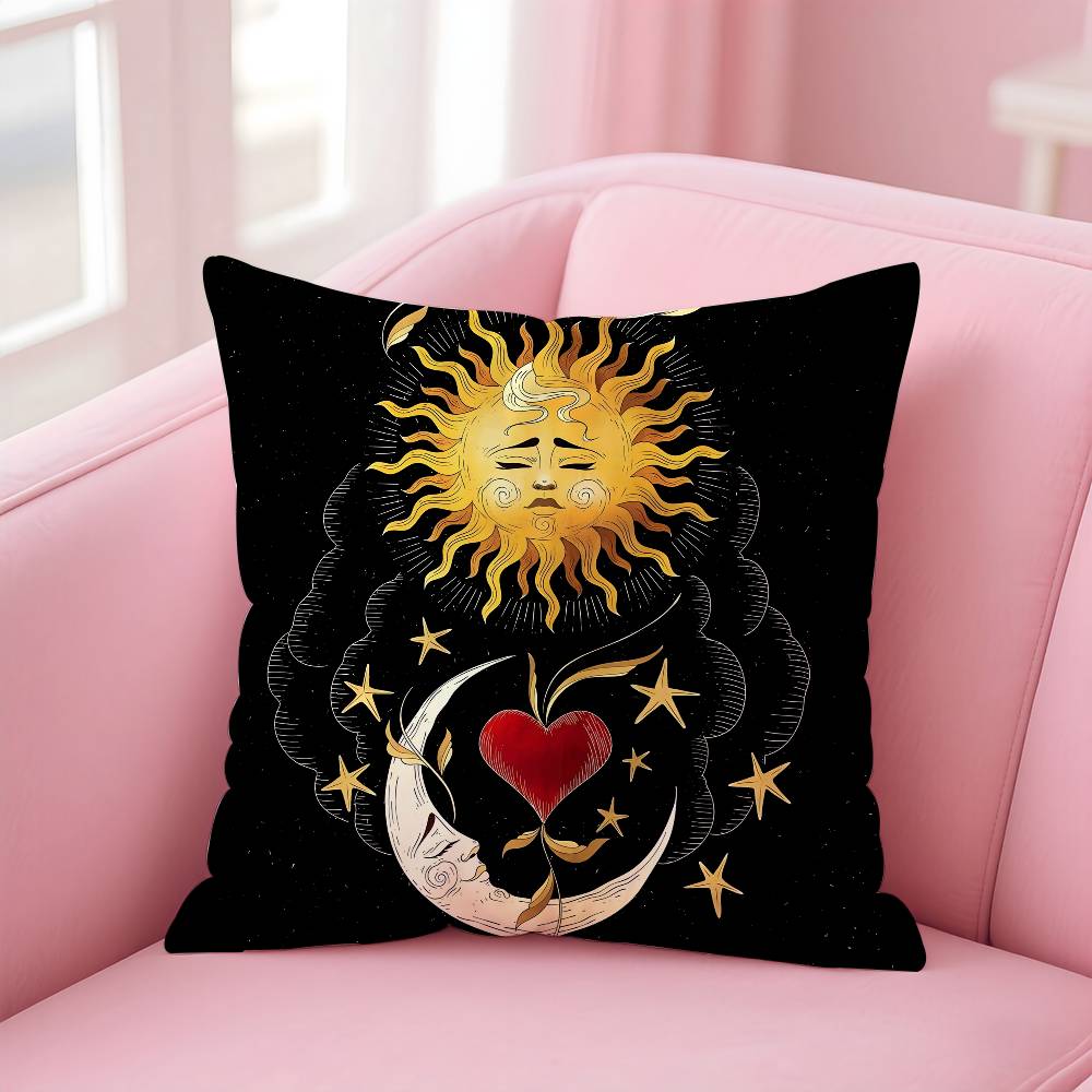 Sun Moon Mandala Series Pattern Pillow Case Anti-Dustmite Pillow Invisible Zipper Silky Short Plush Sofa Cushion Cover