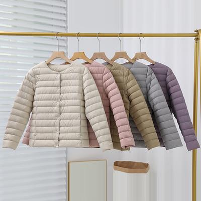 Winter Light Down Jacket Women's Short Warm Overalls Wear Two V-neck Thin Collarless Large-size Coats