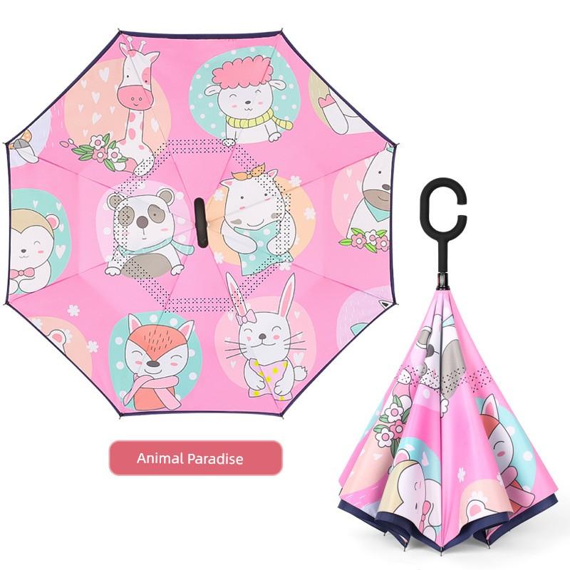 Umbrella, Reverse Umbrella, Double-Layer Hands-Free Long-Handled Children's Umbrella, Cute Cartoon Umbrella for Primary School Students, Rain or