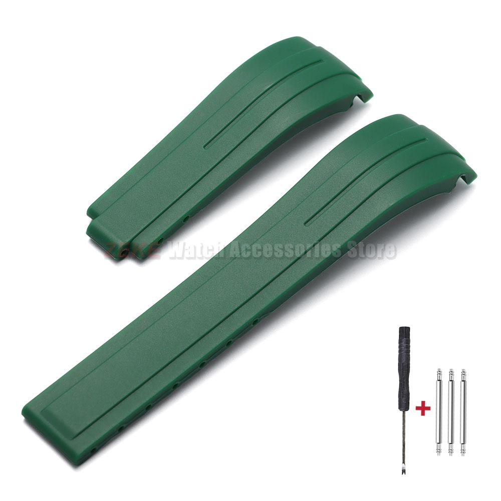 Curved End Rubber Watch Strap 20mm 21mm 22mm for Rolex for Water Ghost Folding Buckle Bracelet Waterproof Silicone Wrist Band