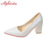 Fashion Aphixta Plus Size 35-53 Hot Sale 2.75Inch Square Heel Patent Leather Shoes Women Pumps Red Sole Work Pointed Toe