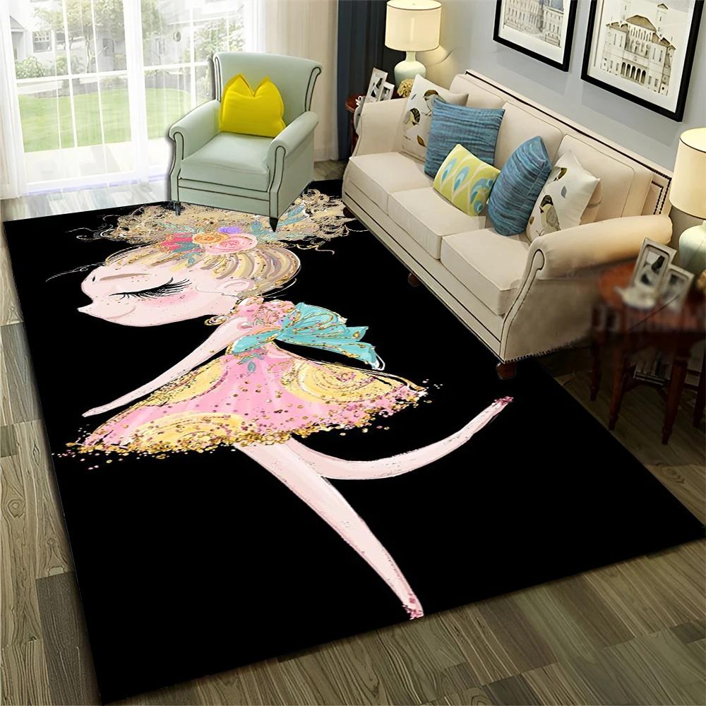 3D Cute Ballet Girl Ballerina Fairy Cartoon Carpet Rug for Home Living Room Bedroom Sofa Doormat Decor,Child Non-slip Floor Mat