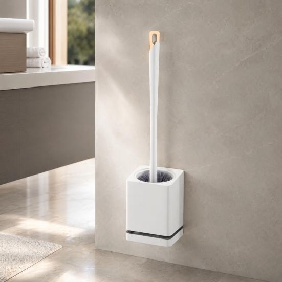Wall Mounted Toilet Brush, Sanitary Toilet Scrubber with Hole-Free Design And Drainage Base, High-Density Bristles Non-Slip Handle Hygienic Cleaning