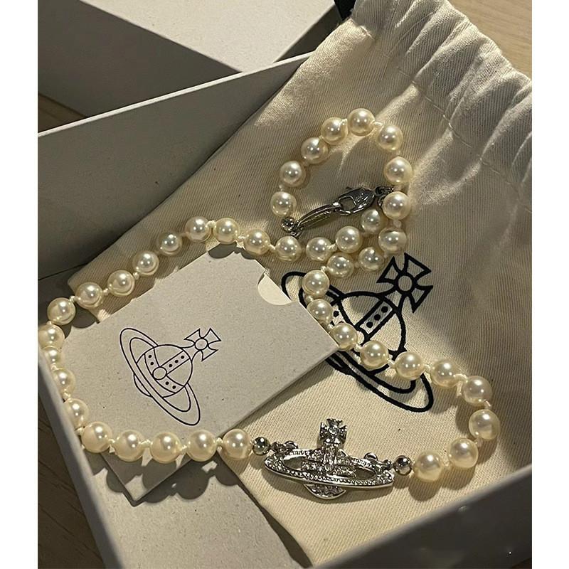 Saturn Pearl Necklace With Cz Microinlay Ushaped Pendant For Elegant Women