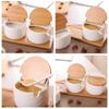 Salt Bowl with Lid and Spoon Ceramic Container for Storing Spices and Seasonings Kitchen Countertop Decorative Sugar Jar