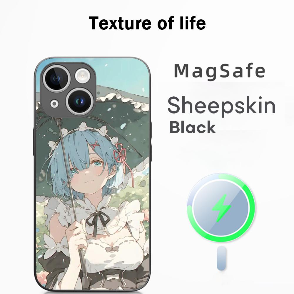 

Re zero милая девушка классический аниме-узор Чехол для телефона Для iPhone 17 16 15 14 13 12 Plus Pro Max Высококачественный Роскошный Magsafe Овчина iPhone 16