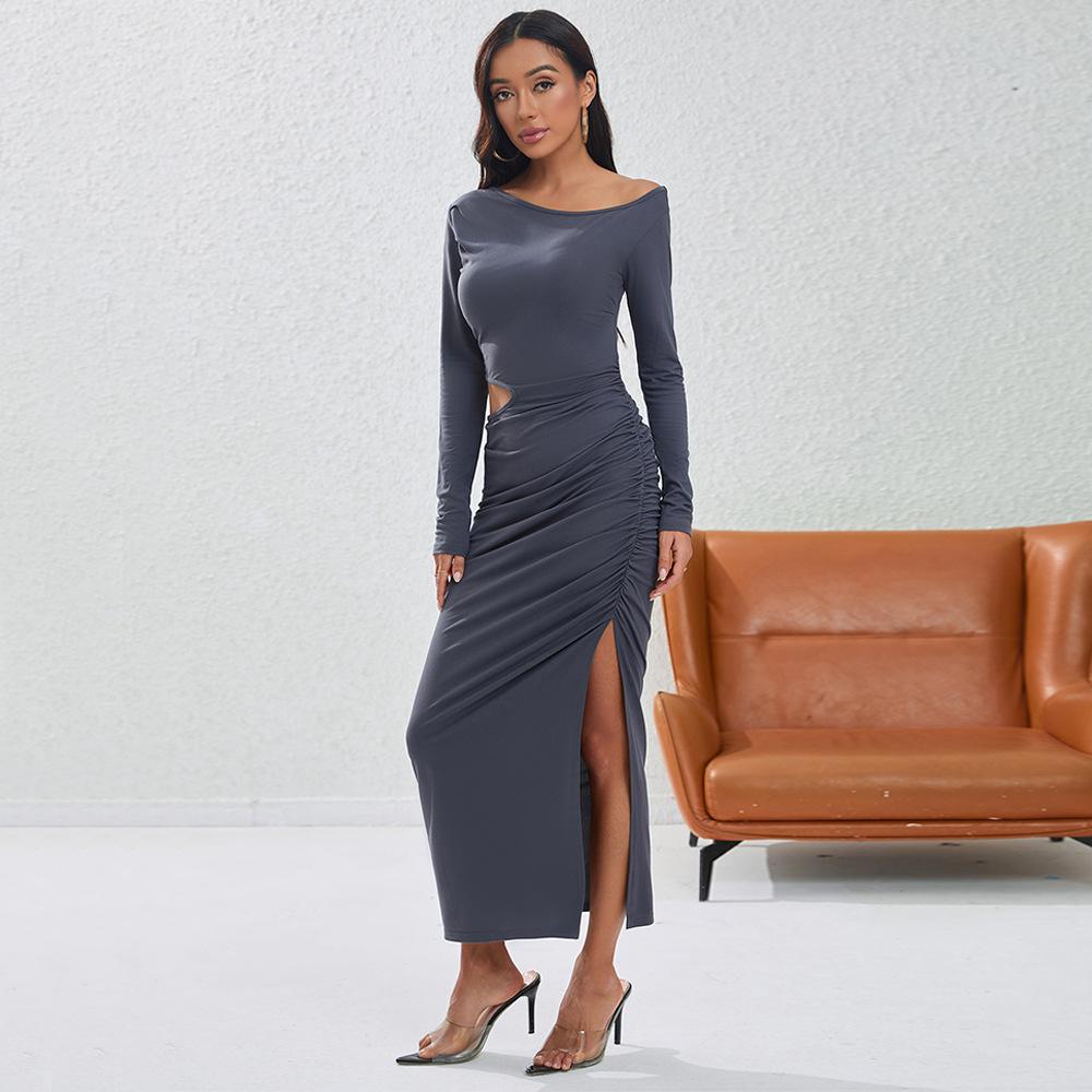 Women's Clothing Europe and the United States 2026 Autumn and Winter New Slim-fitting Sexy Hollow Open-ended Hip-wrapped Medium and Long Party Dress