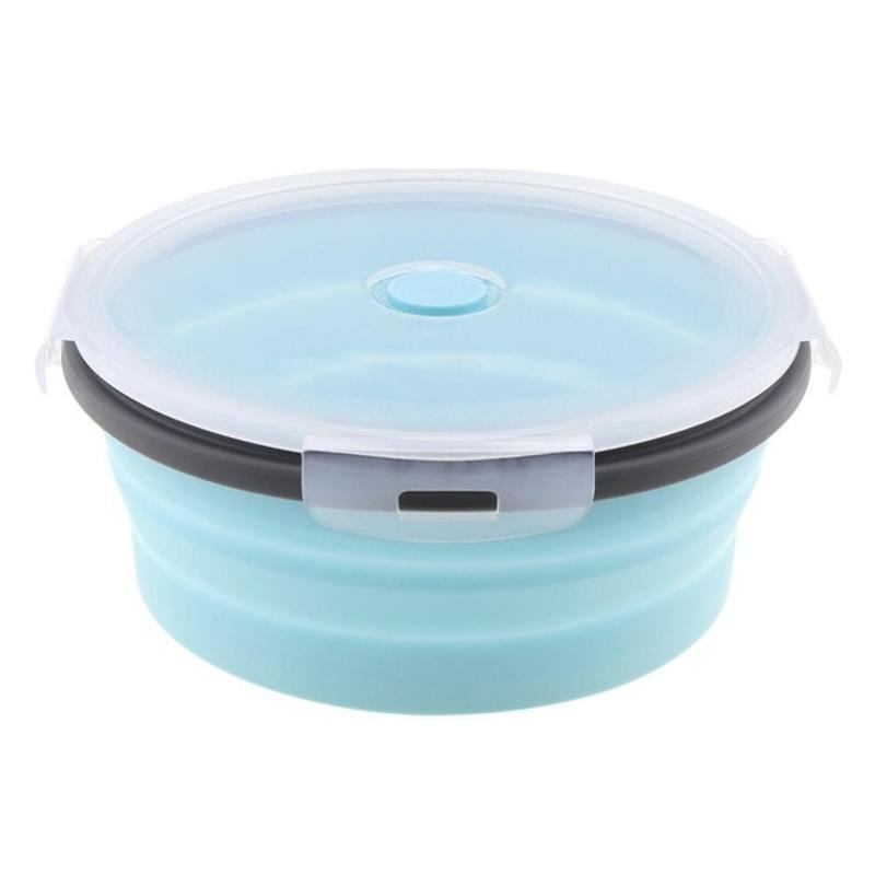 Foldable Folding Round Silicone Lunch Box Portable Container Bowl 800ml Bento Box Environmentally Friendly | Lunch Boxes (Blue)