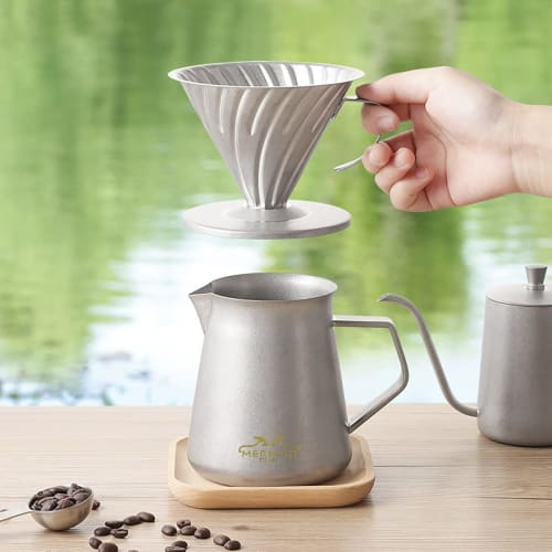 MERMOO YILAN Coffee Server Ripper Set, Coffee Dripper, Stylish Stainless Steel Coffee Server with Aged Finish, Coffee Pot, Serves 2-4, 600ml