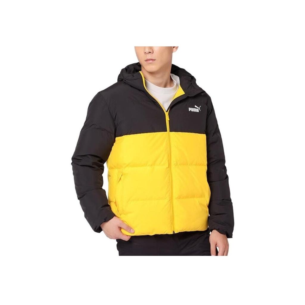Puma Logo Print Patchwork Stand Collar Animal Pattern Letter Hooded Down Jacket Men Outerwear Yellow 534502-01