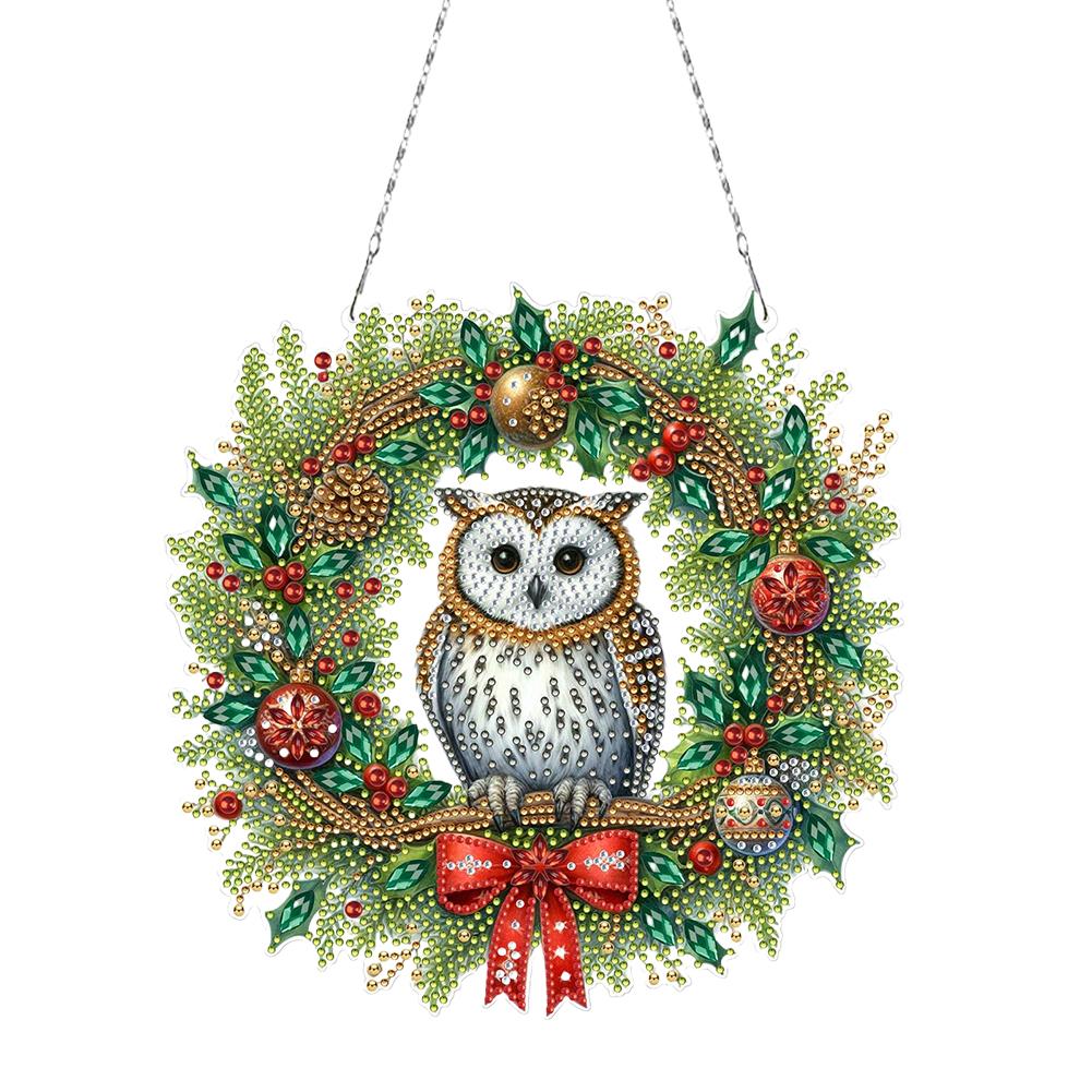 2D/Flat Xmas DIY Hanging Diamond Art Kits Double Side Print Single Dide Drill Diamond Art Acrylic Pendant Wall Door Decoration