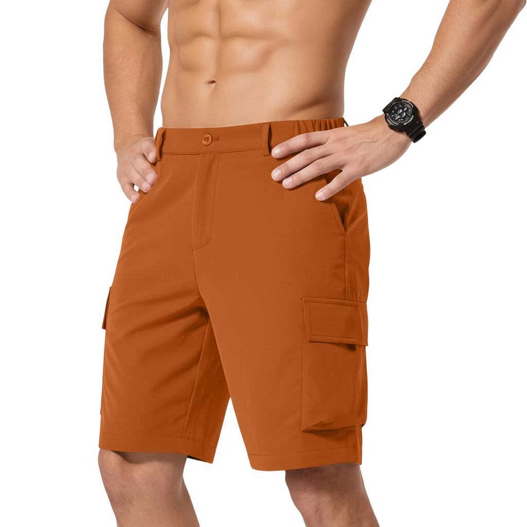 Men's Cargo Shorts Relaxed Fit with Multiple Pockets Button Closure Elastic Waistband Outdoor Apparel