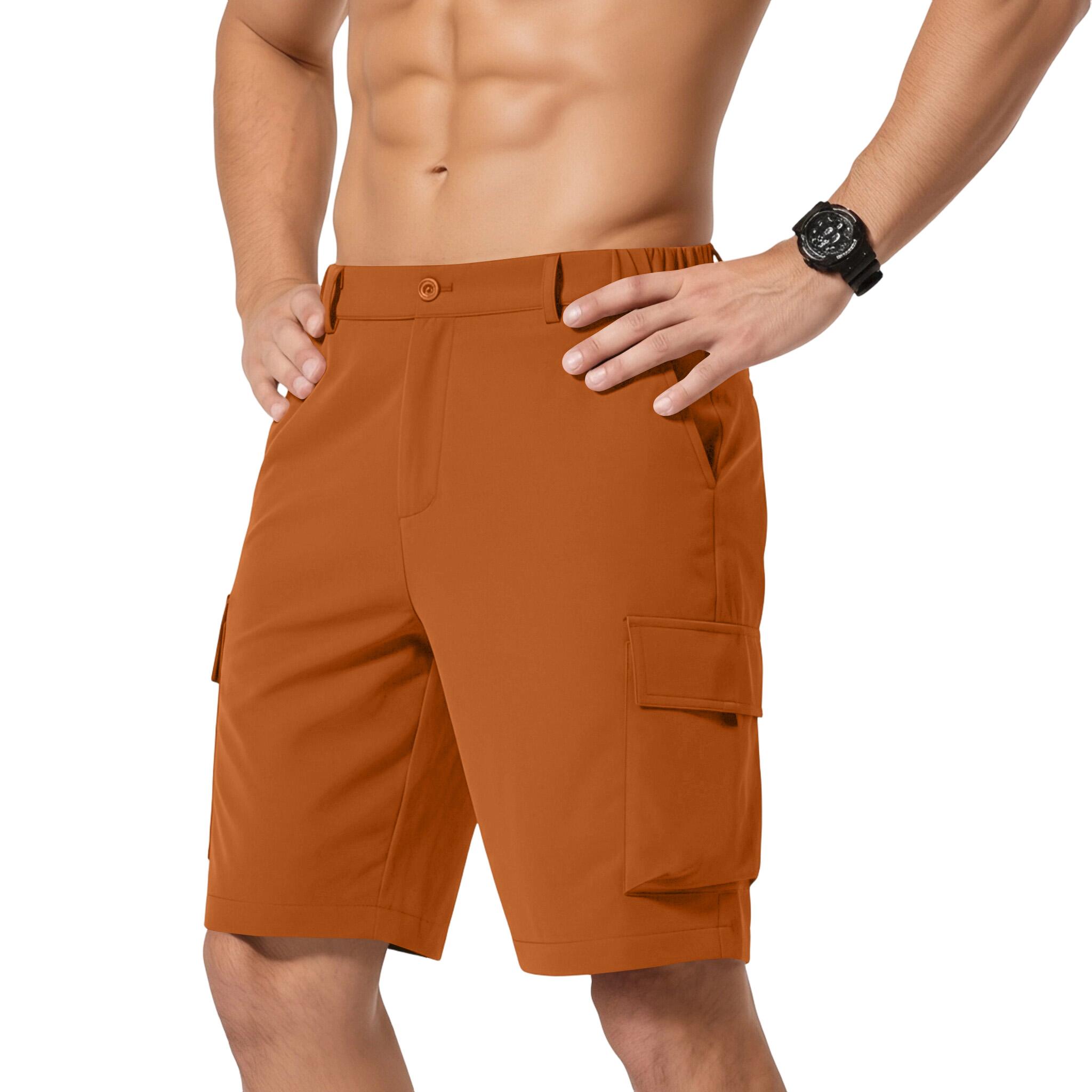 

Men s Cargo Shorts Relaxed Fit with Multiple Pockets Button Closure Elastic Waistband Outdoor Apparel XL шафрановий