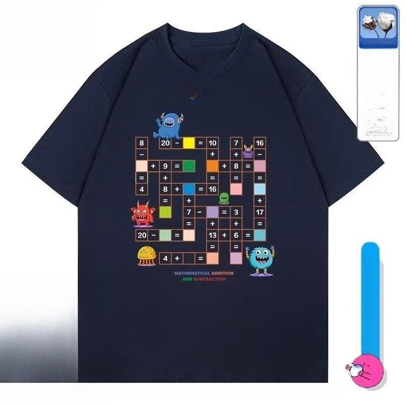 

Childrens Fun Math Crossword Game Printing Shortsleeved Pure Comfortable Cotton Tshirt for Unisex and Women Couples Loose Style S