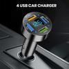 66W Car Super Fast Charger with 4 USB Ports LED Display Real-time Battery Monitoring PD QC3.0 2.4A Car Charger for Phone Tablet