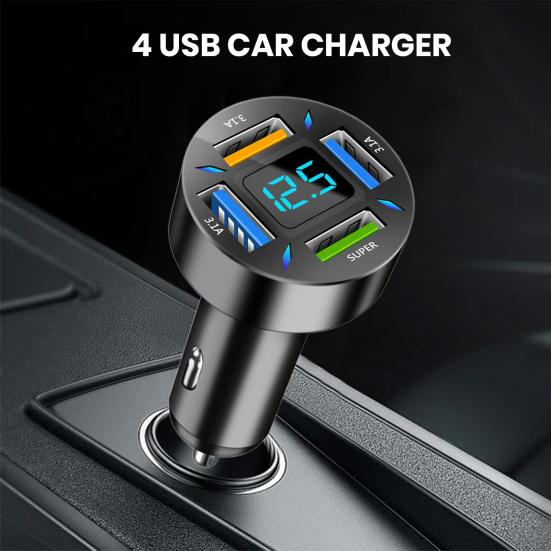 66W Car Super Fast Charger with 4 USB Ports LED Display Real-time Battery Monitoring PD QC3.0 2.4A Car Charger for Phone Tablet