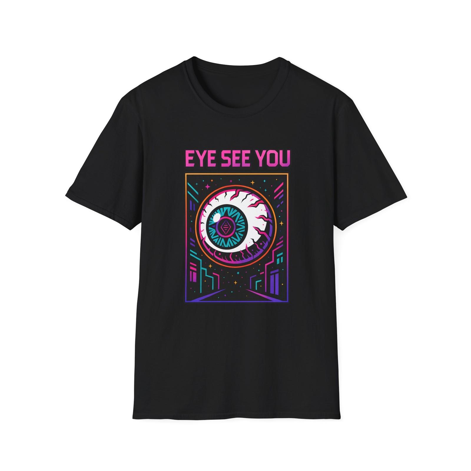 Unisex Softstyle T-Shirt Mens Womens Tees Top Cyberpunk Neon Eyeball Geometric Surreal Art L