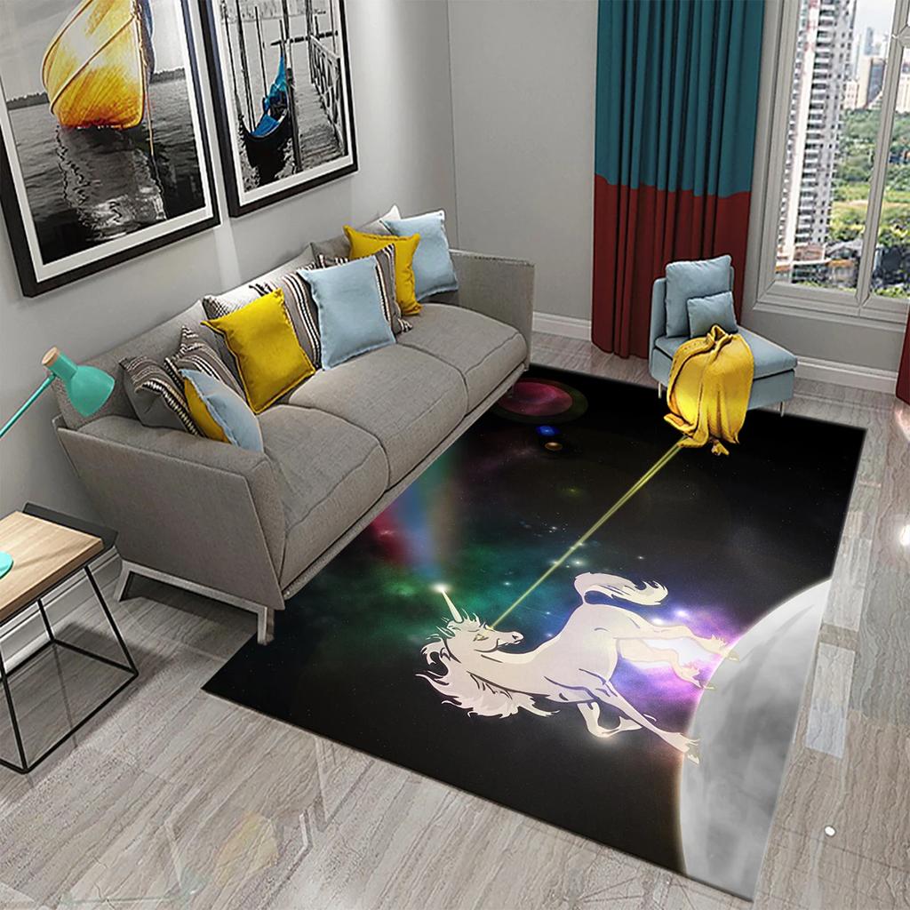 Cartoon Lovely Unicorn Print Carpet Kids Playroom Play Carpet Living Room Bedroom Bathroom Beautiful Non-slip Carpet Home Decor