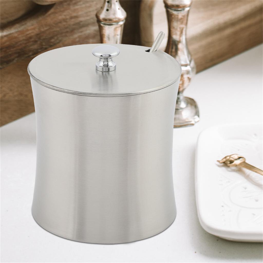 Zuckerdose aus Edelstahl Gewürz Salz Pfeffer Würze Würzmittel Behälter Glas mit Deckel Löffel