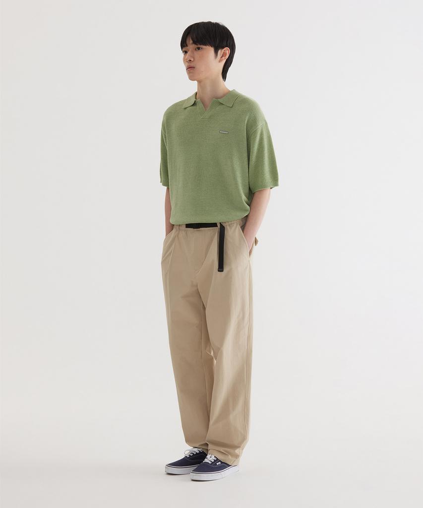 COVERNAT Small Authentic Open Collar Half Knit Light Green